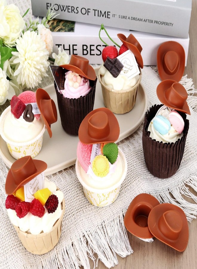VICROIC 24 PCS Mini Cowboy Hat, Plastic Miniature Western Cowgirl Hat for Party Accessories, Cute Doll Hat Party Dress Hat for Dollhouse Birthday Decoration (Brown) - Image 3